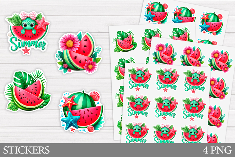Watermelon Stickers Design. Summer Sticker Printable