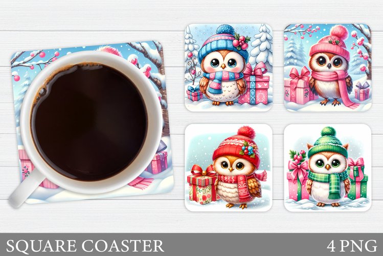 Christmas Owl Coaster Sublimation. Christmas Coaster Design