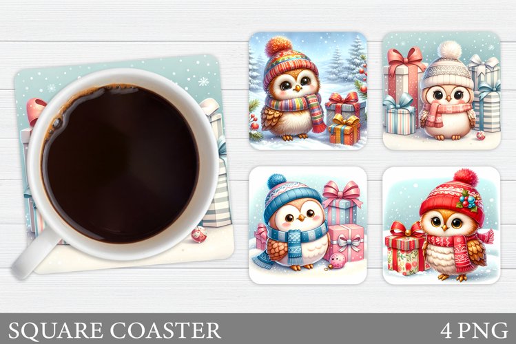 Christmas Owl Coaster Design. Christmas Coaster Sublimation