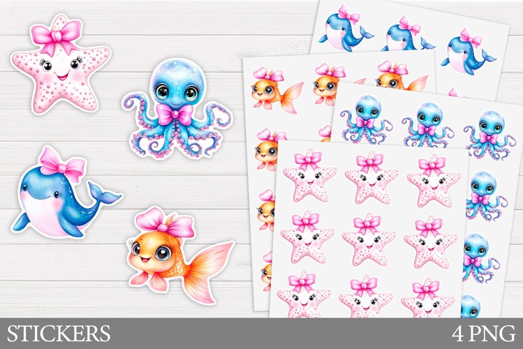 Cute Animals Sticker Printable. Sea Animals Sticker Design