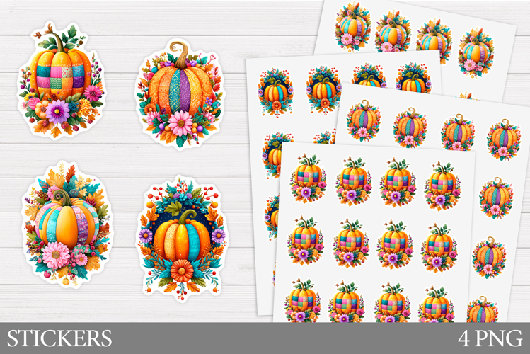 Patchwork Pumpkin Sticker Design. Fall Sticker Printable