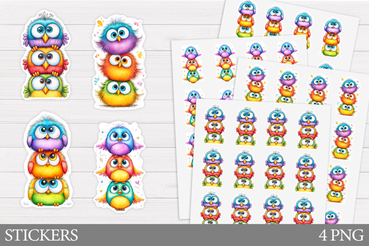 Cute Birds Sticker Design. Funny Birds Sticker Printable