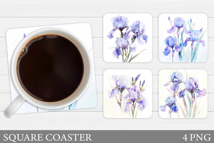 Irises Coaster Sublimation. Floral Coaster Design