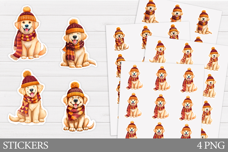 Cute Dog Sticker Design. Winter Dog Sticker Printable