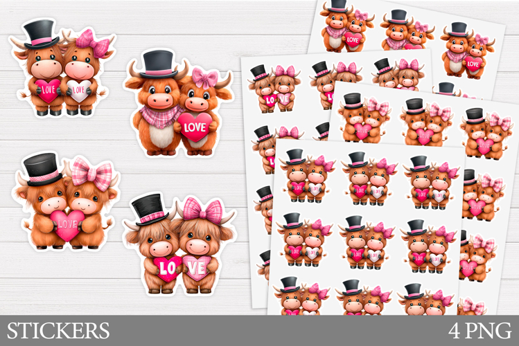 Valentines Cow Stickers Design. Valentines Sticker Printable