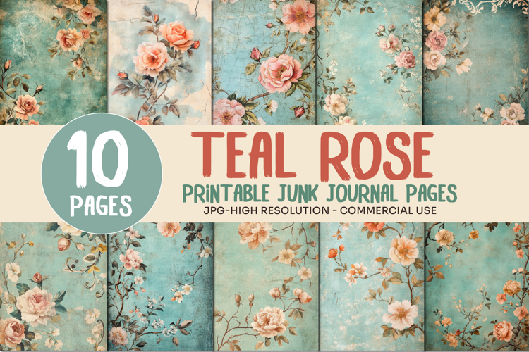Teal Rose Junk Journal Pages