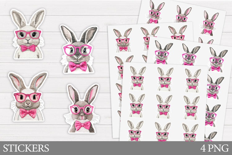 Cute Bunny Sticker Design. Bunny Bow Sticker Printable