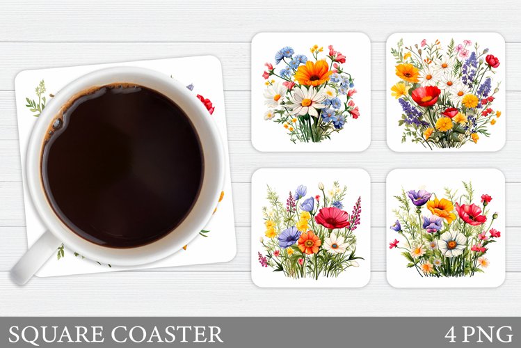 Wildflowers Coaster Design. Flowers Coaster Sublimation