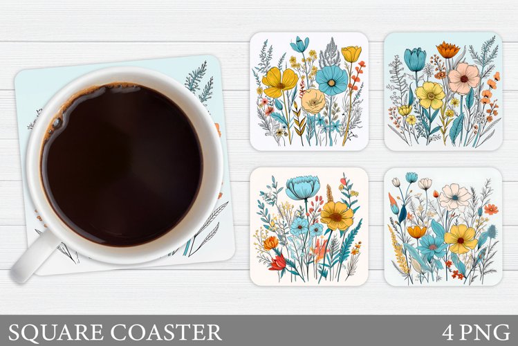 Wildflowers Coaster Sublimation. Flowers Coaster Design
