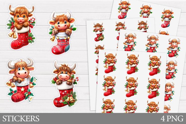 Christmas Cow Sticker Design. Christmas Sticker Printable