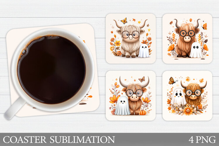 Halloween Cow Coaster Design. Halloween Coaster Sublimation example image 1