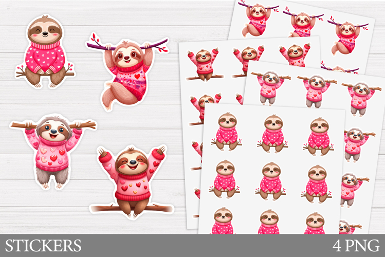 Valentines Sloth Stickers. Valentines Sticker Printable