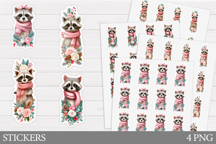 Christmas Raccoon Sticker. Christmas Sticker Printable