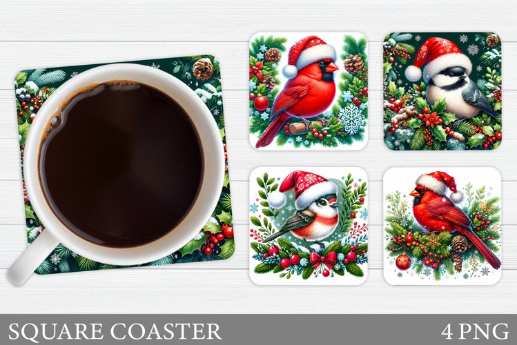 Christmas Bird Coaster Sublimation. Christmas Coaster Design