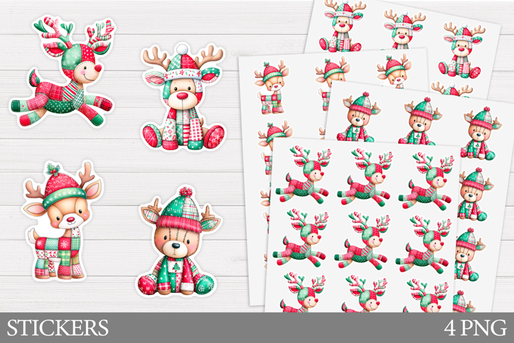Christmas Deer Sticker Design. Patchwork Christmas Sticker