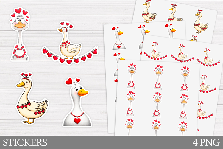 Valentines Goose Stickers. Valentines Sticker Printable