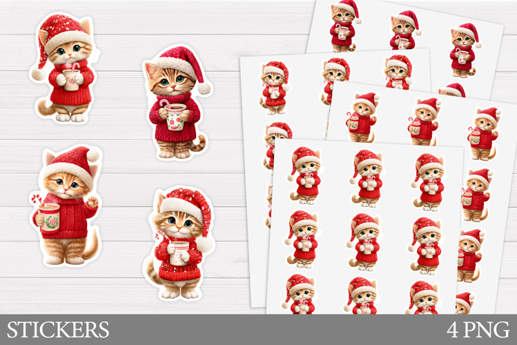Christmas Cat Sticker Design. Christmas Sticker Printable