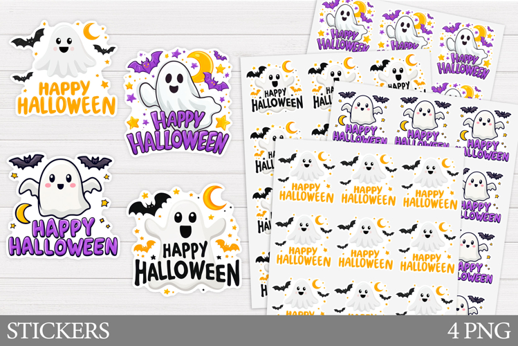 Cute Ghost Sticker Template. Cute Halloween Sticker Design