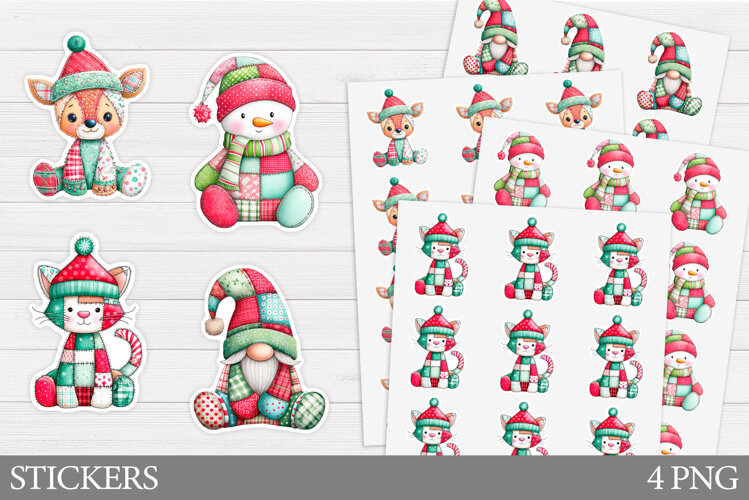 Patchwork Christmas Sticker. Christmas Sticker Printable example image 1