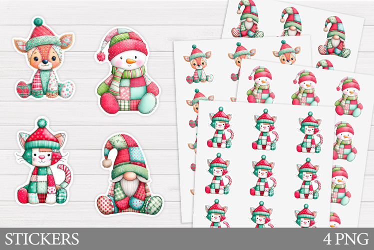 Patchwork Christmas Sticker. Christmas Sticker Printable