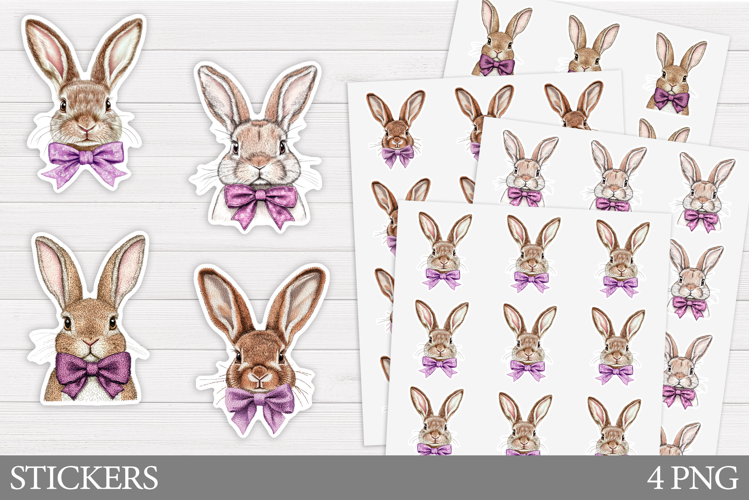 Cute Bunny Sticker Design. Bunny Bow Sticker Printable