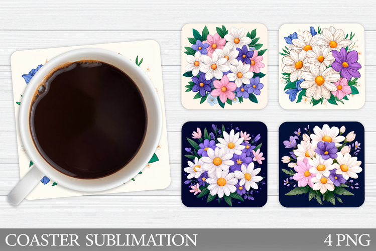 Daisy Flowers Coaster Design. Flowers Sublimation