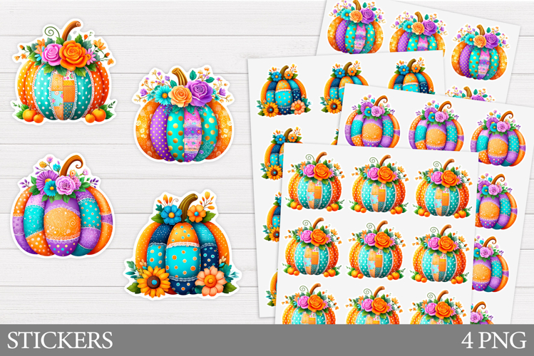 Fall Pumpkin Sticker Printable. Floral Pumpkin Stickers