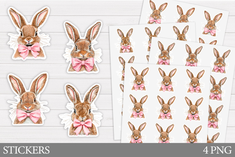 Cute Bunny Sticker Design. Bunny Bow Sticker Printable