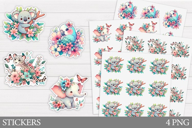 Cute Animals Sticker Design. Summer Stickers Printable