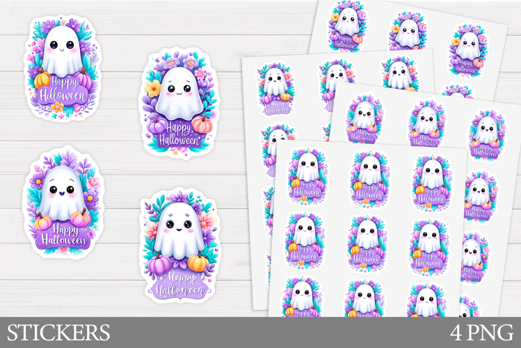 Cute Ghost Sticker Printable. Halloween Sticker Design