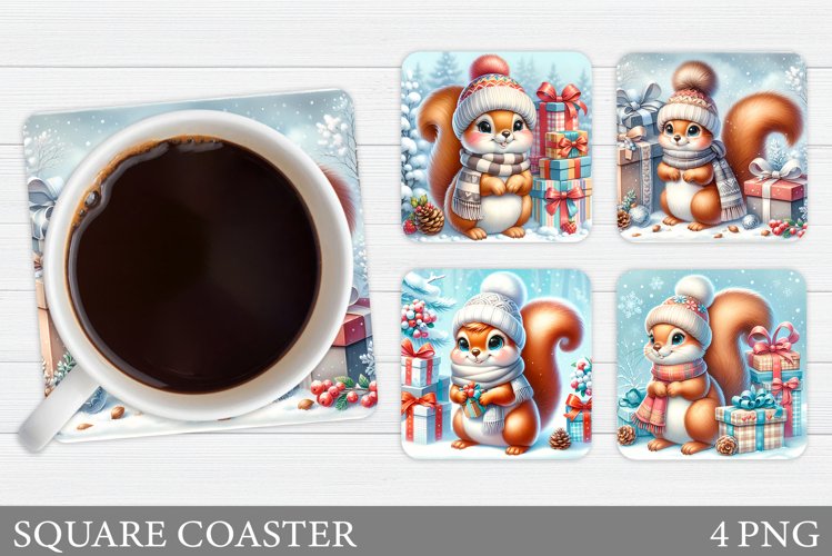 Christmas Squirrel Coaster. Christmas Coaster Sublimation