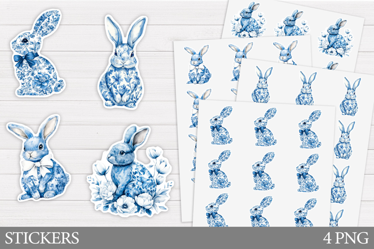 Cute Bunny Sticker Design. Bunny Flowers Sticker Printable
