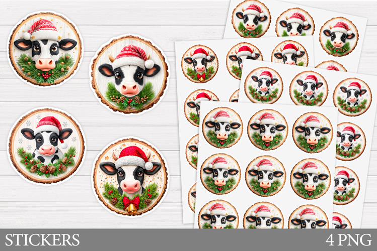 Christmas Cow Sticker Design. Christmas Sticker Printable