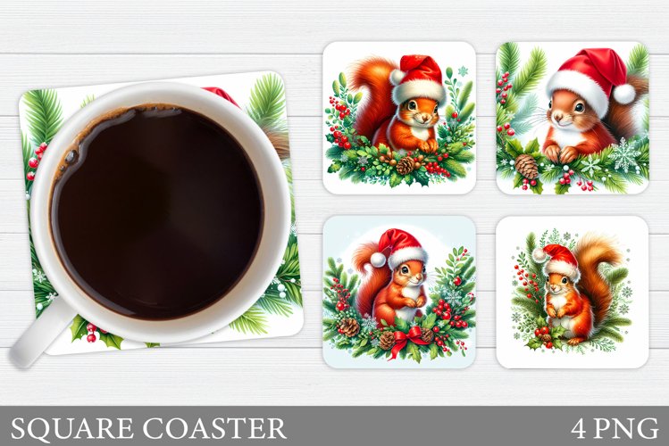 Christmas Squirrel Coaster. Christmas Coaster Sublimation example image 1