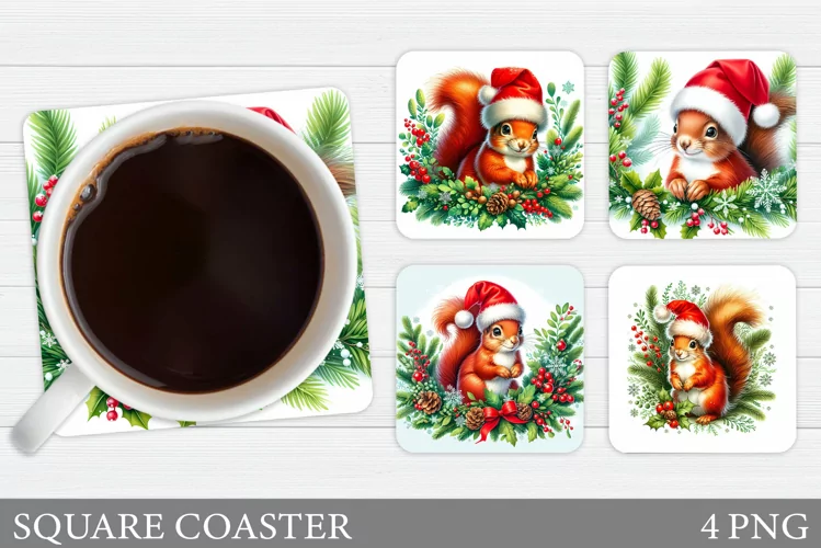 Christmas Squirrel Coaster. Christmas Coaster Sublimation
