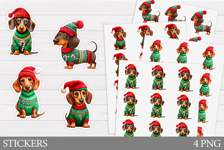 Christmas Dachshund Sticker. Christmas Sticker Printable