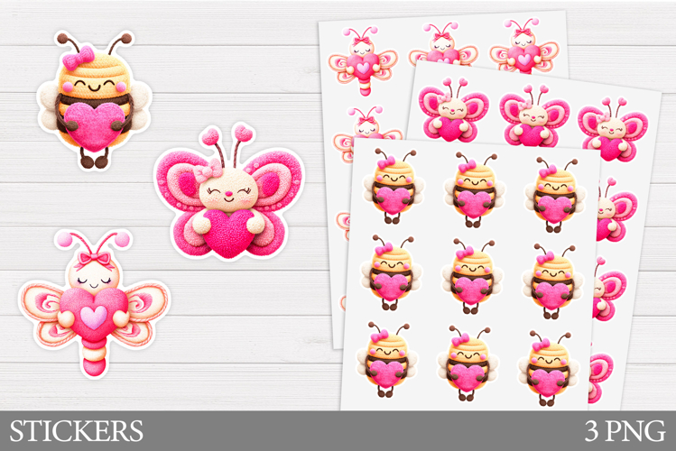 Valentines Insect Stickers. Valentines Sticker Printable