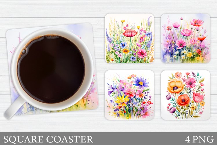 Flowers Coaster Sublimation. Wildflowers Coaster Design