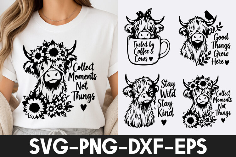 Highland Cow Sunflower Coffee SVG PNG example image 1
