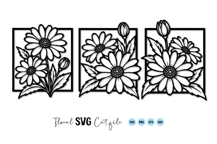 Daisy Flower Frame Line Art SVG PNG