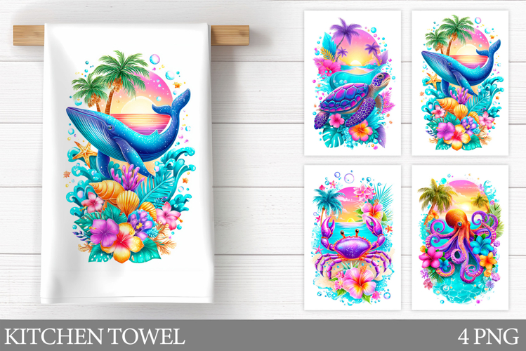 Sea Animals Kitchen Towel. Sea Kitchen Towel Sublimation
