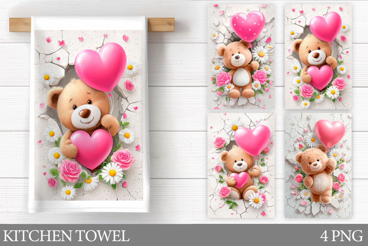 Valentines Bear Kitchen Towel. Valentines Kitchen Towel