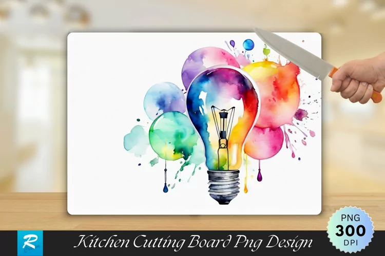 Colorful Bulb Cutting Board Sublimation Design