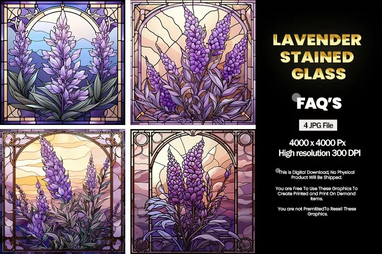 Stained Glass Lavender Square Coaster - 04 Variations