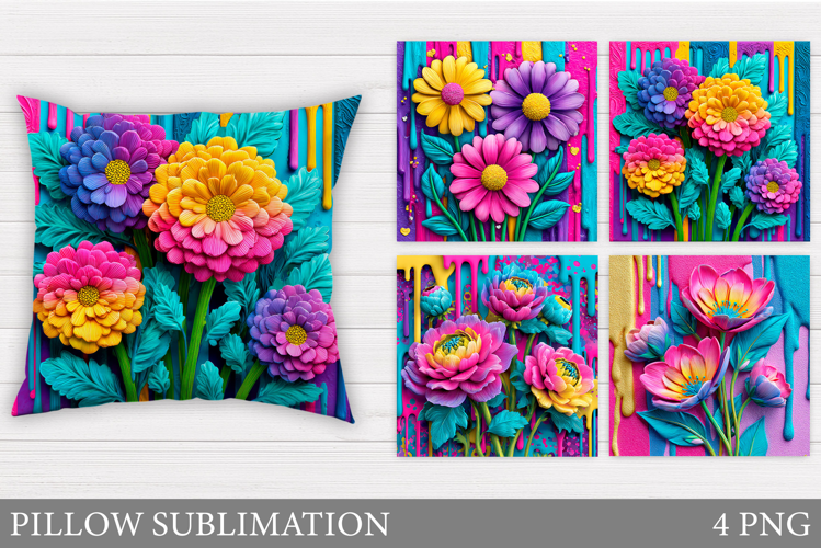 3D Flowers Pillow Design. Floral Pillow Sublimation
