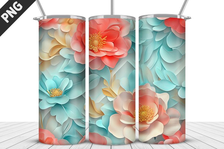3D White Flowers Tumbler Wrap | Sublimation Design | Tumbler