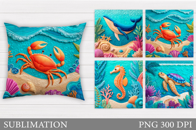 Sea Animals Pillow Design. Sea Sublimation