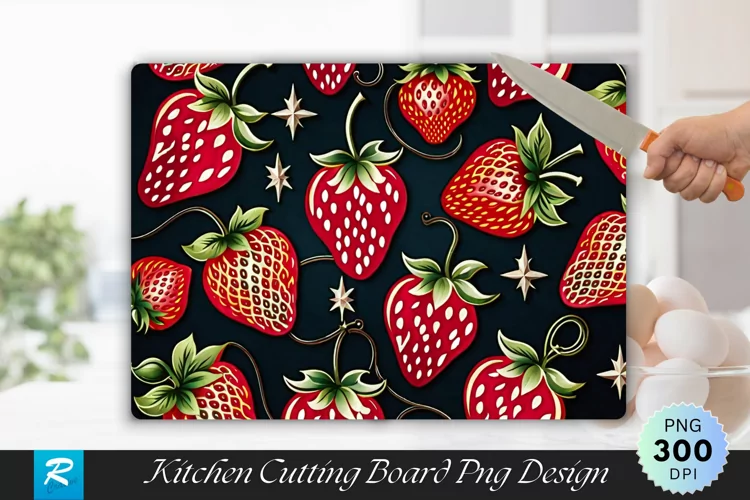 Strawberry Pattern Cutting Board Sublimation Design