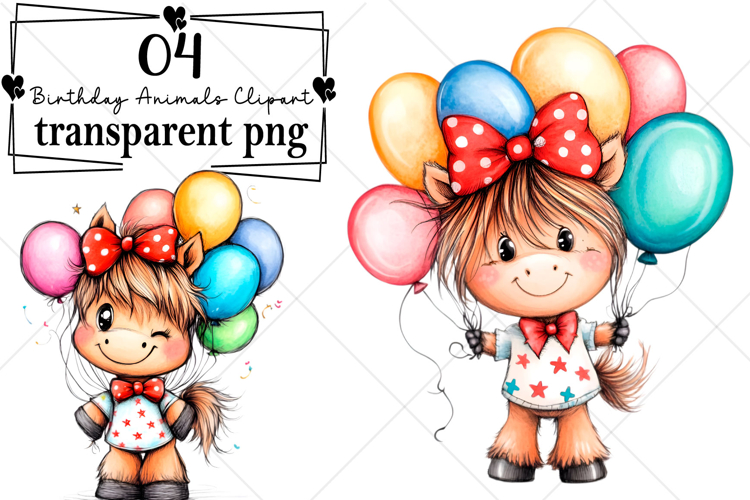 Whimsical Birthday Animals Clipart Watercolor PNG