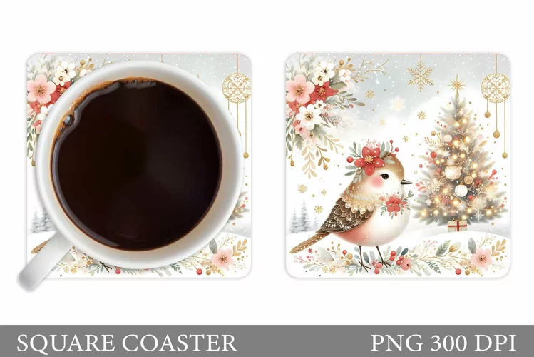 Christmas Bird Coaster Sublimation. Christmas Coaster Design